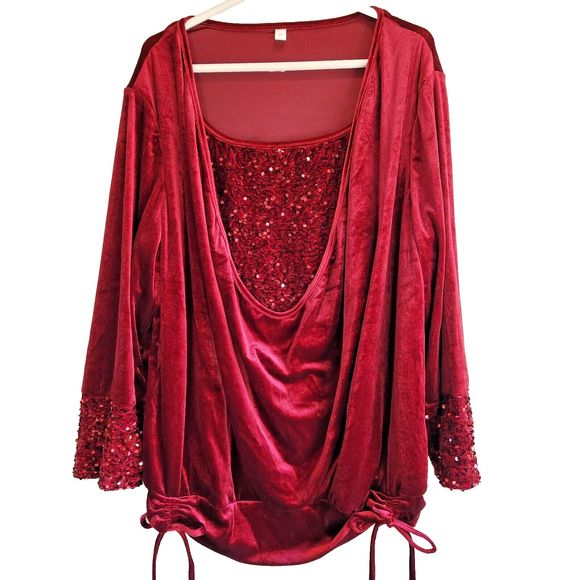 Women's Sparkly Velvet Cascade Hem Size 2X Burgundy Dressy Sequined‎ Evening - Picture 1 of 7
